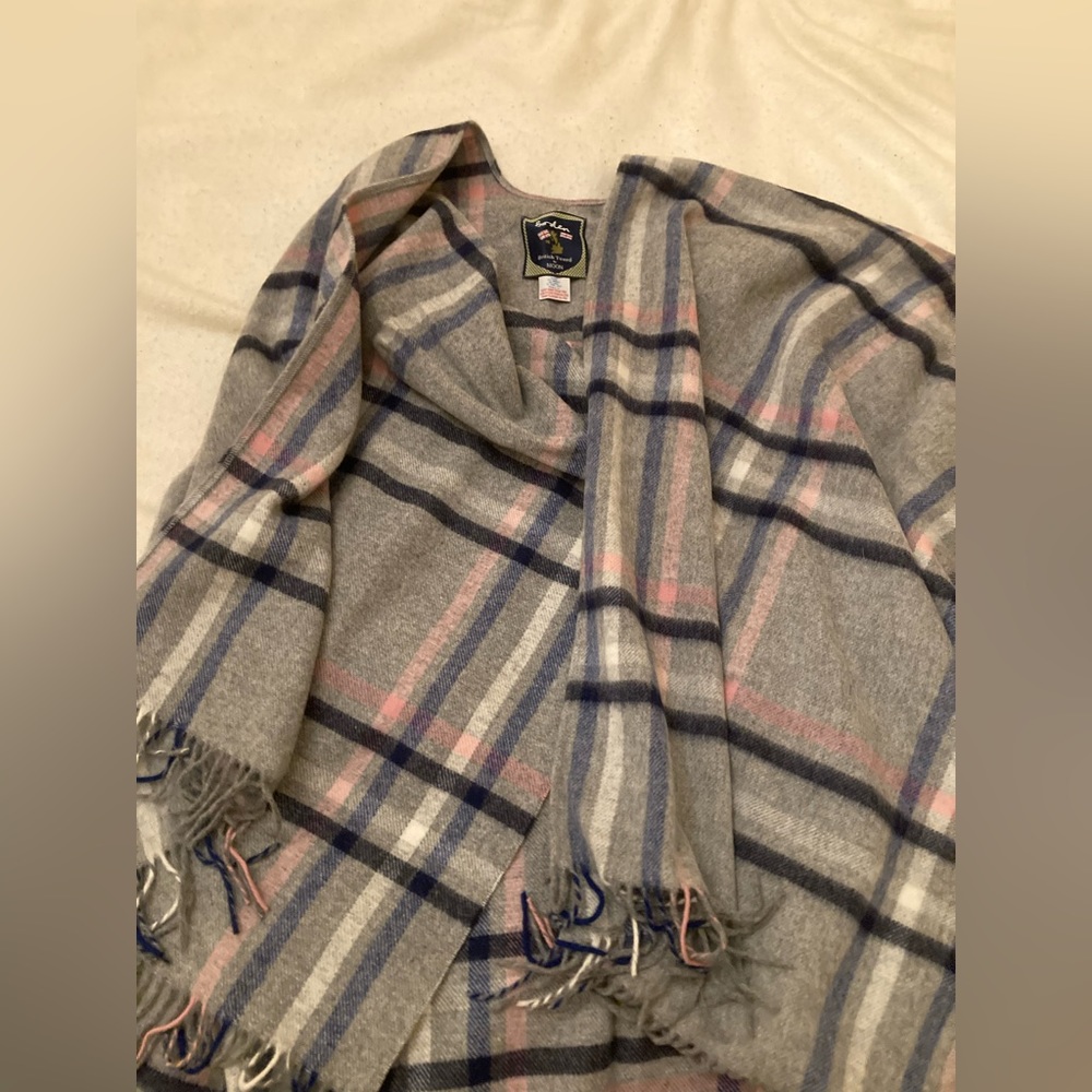 Boden Grey Plaid Wool Wrap NWOT